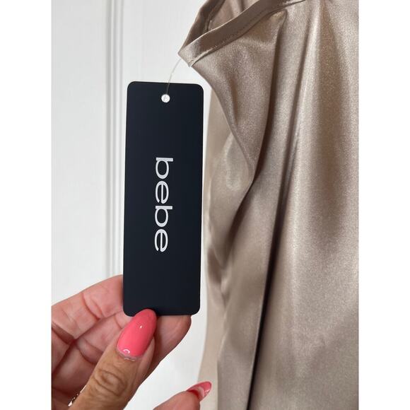 Bebe NWT Tan Champagne Satin style Slip Dress Large - Picture 11 of 15